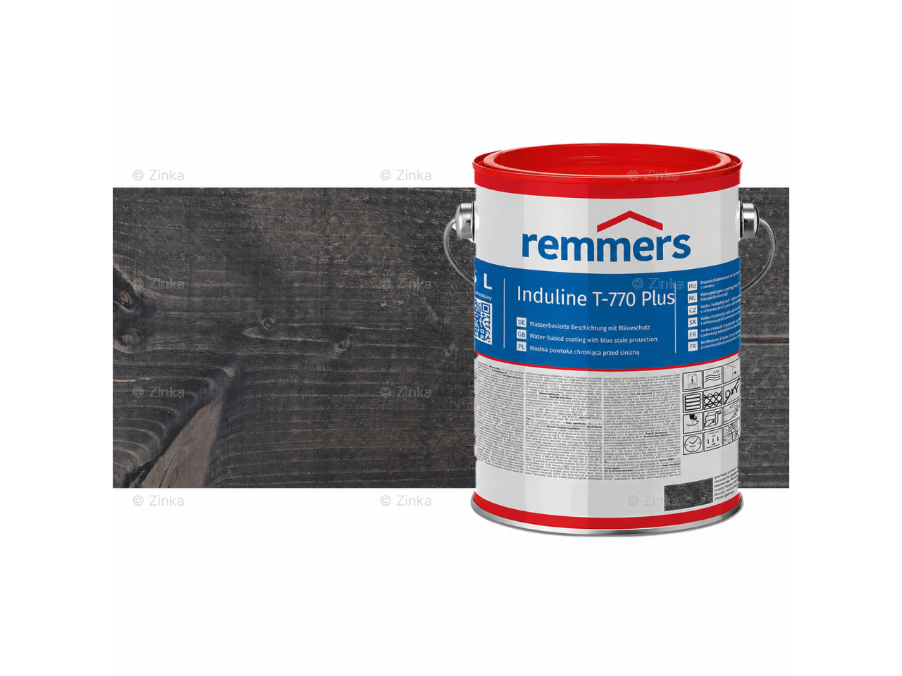 Verpakking Remmers Induline T-770 Plus – kleurloze houtcoating voor buitengebruik, verkrijgbaar bij Bouwbescherming Webshop