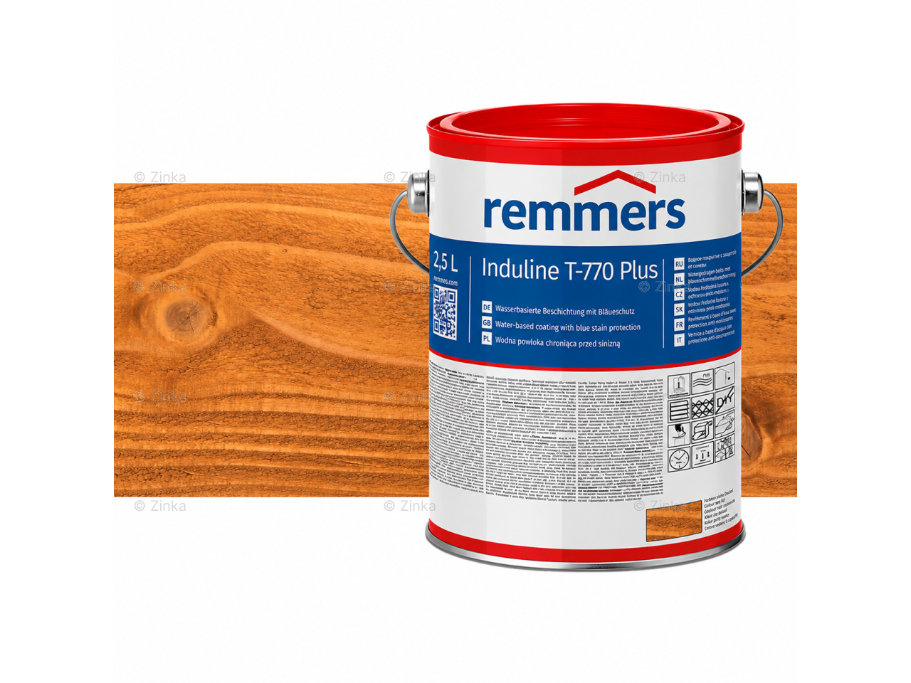 Verpakking Remmers Induline T-770 Plus pine – kleurloze houtcoating voor buitengebruik, verkrijgbaar bij Bouwbescherming Webshop