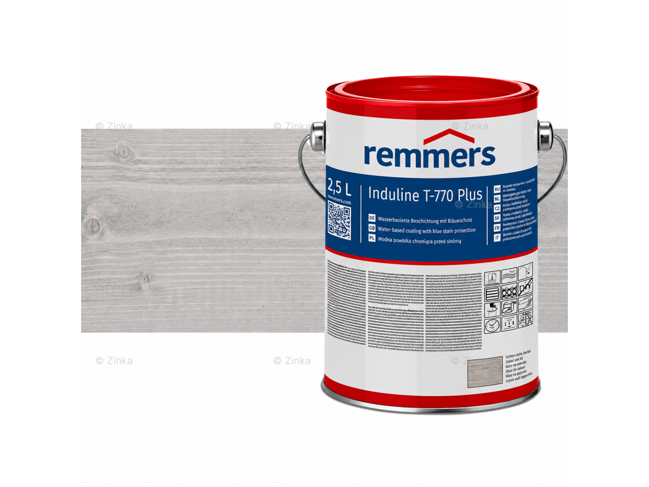 Verpakking Remmers Induline T-770 Plus toscanegrijs – kleurloze houtcoating voor buitengebruik, verkrijgbaar bij Bouwbescherming Webshop