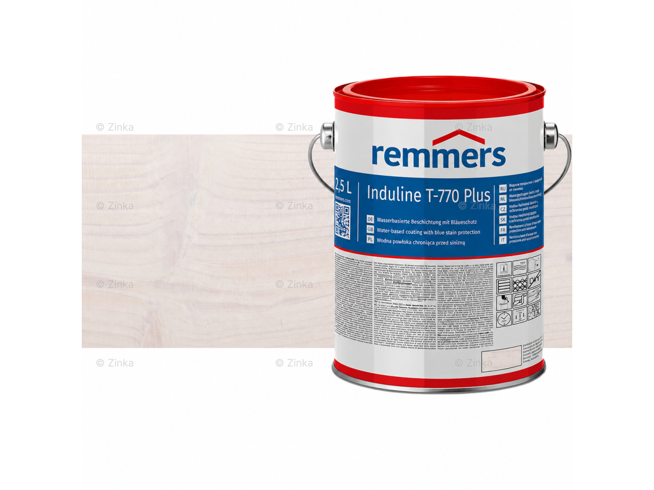 Verpakking Remmers Induline T-770 Plus wit – kleurloze houtcoating voor buitengebruik, verkrijgbaar bij Bouwbescherming Webshop