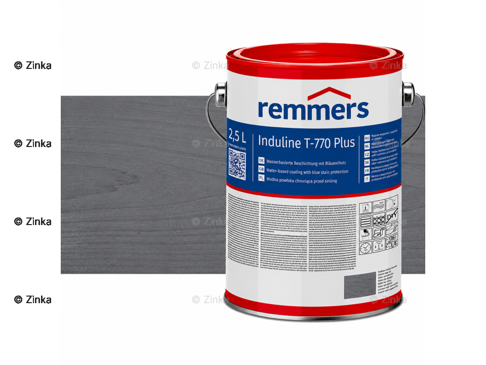 Verpakking Remmers Induline T-770 Plus antraciet – kleurloze houtcoating voor buitengebruik, verkrijgbaar bij Bouwbescherming Webshop