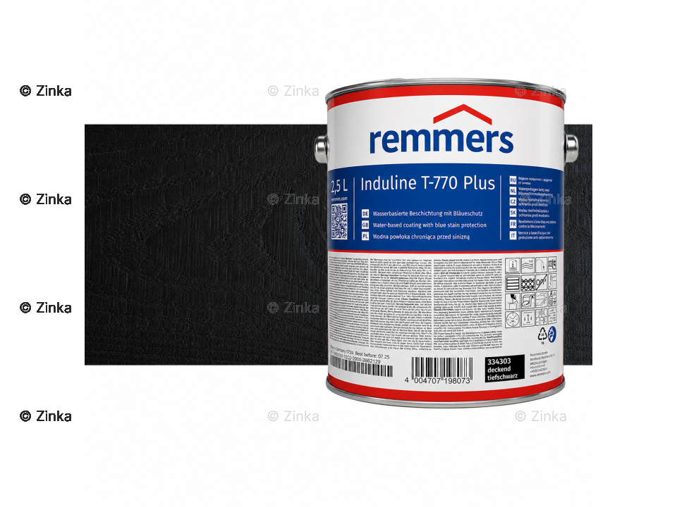 Verpakking Remmers Induline T-770 Plus zwart – kleurloze houtcoating voor buitengebruik, verkrijgbaar bij Bouwbescherming Webshop