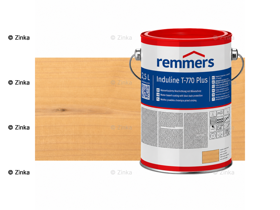 Verpakking Remmers Induline T-770 Plus hemlock – kleurloze houtcoating voor buitengebruik, verkrijgbaar bij Bouwbescherming Webshop