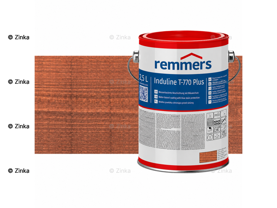 Verpakking Remmers Induline T-770 Plus kastanje – kleurloze houtcoating voor buitengebruik, verkrijgbaar bij Bouwbescherming Webshop