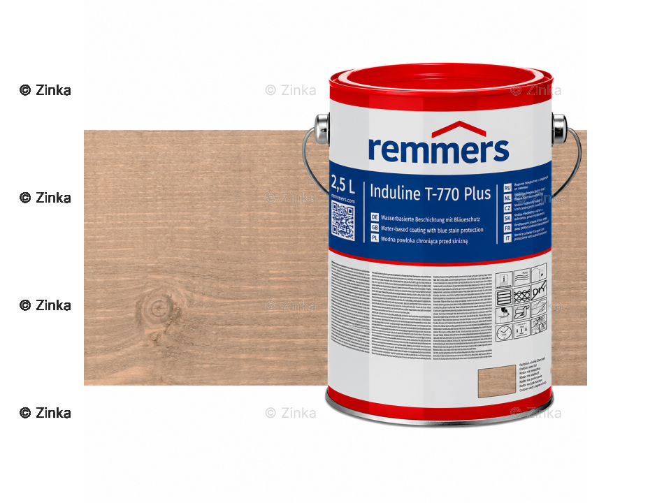 Verpakking Remmers Induline T-770 Plus leemgrijs – kleurloze houtcoating voor buitengebruik, verkrijgbaar bij Bouwbescherming Webshop