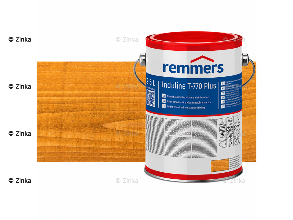 Verpakking Remmers Induline T-770 Plus licht eiken – kleurloze houtcoating voor buitengebruik, verkrijgbaar bij Bouwbescherming Webshop