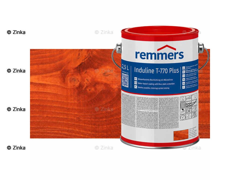Verpakking Remmers Induline T-770 Plus mahonie – kleurloze houtcoating voor buitengebruik, verkrijgbaar bij Bouwbescherming Webshop