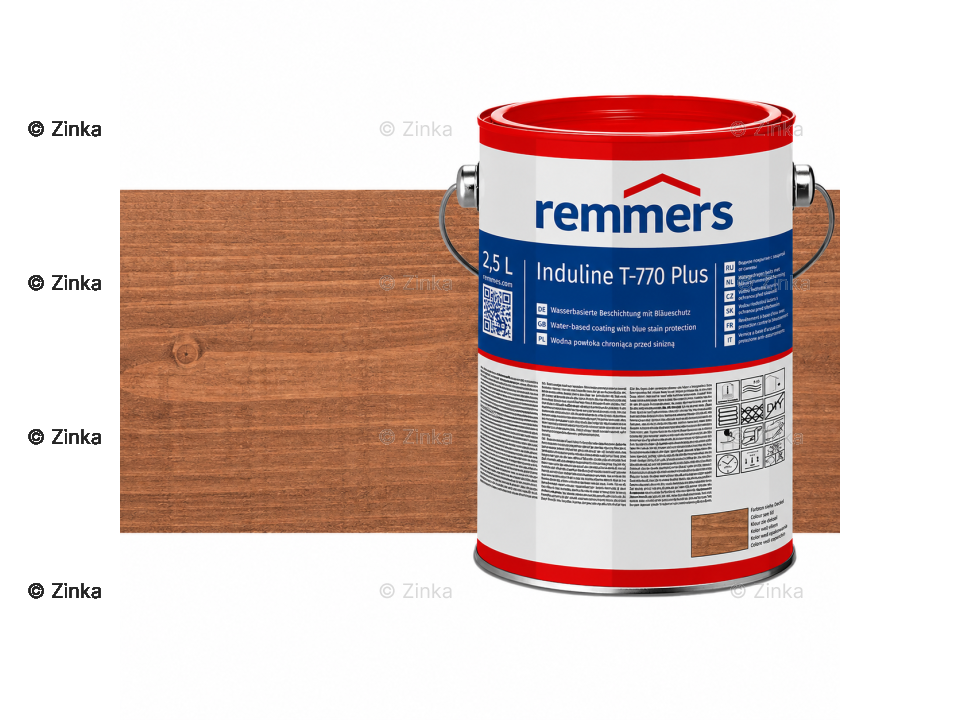 Verpakking Remmers Induline T-770 Plus noten – kleurloze houtcoating voor buitengebruik, verkrijgbaar bij Bouwbescherming Webshop