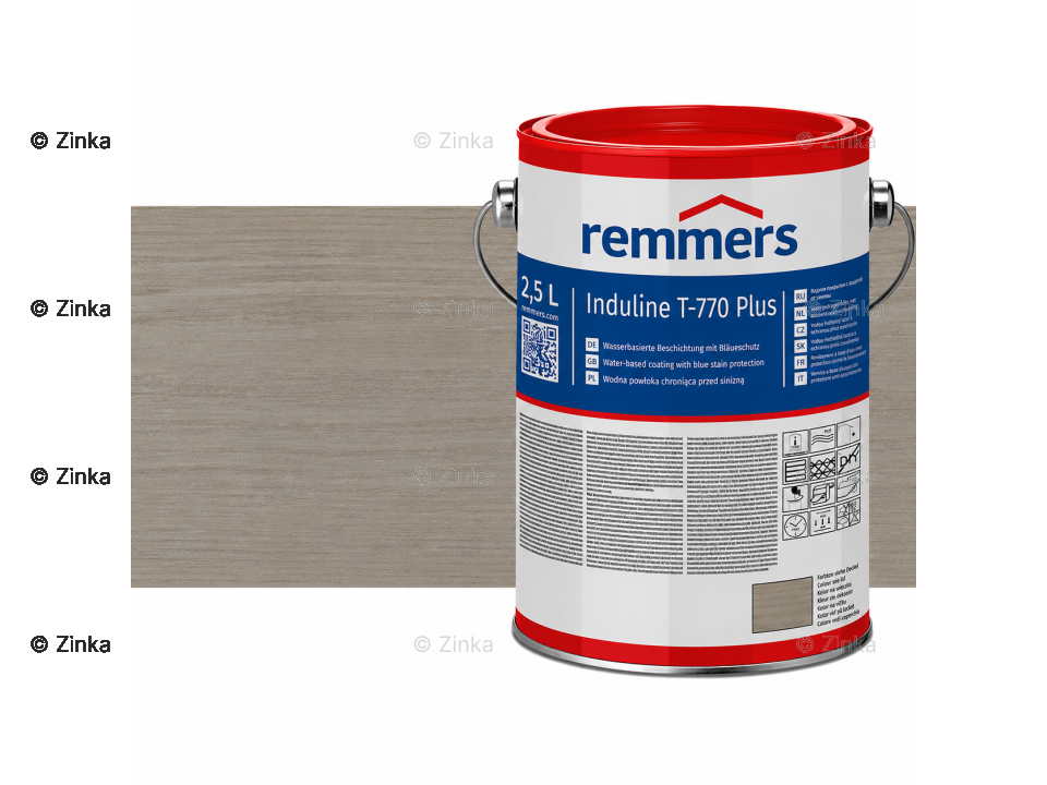 Verpakking Remmers Induline T-770 Plus zandgrijs – kleurloze houtcoating voor buitengebruik, verkrijgbaar bij Bouwbescherming Webshop