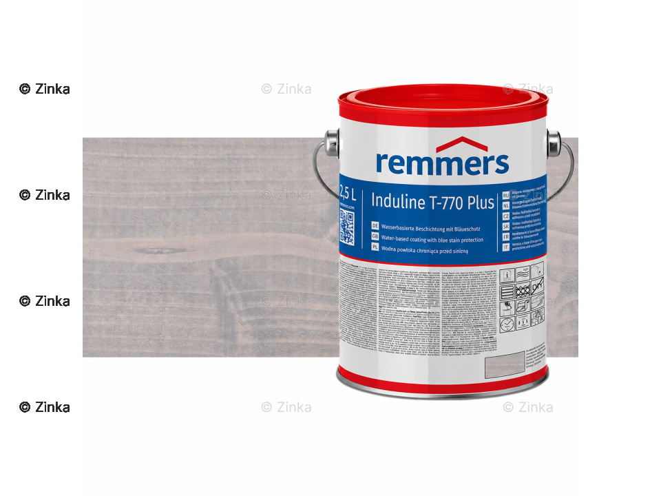 Verpakking Remmers Induline T-770 Plus zilvergrijs – kleurloze houtcoating voor buitengebruik, verkrijgbaar bij Bouwbescherming Webshop