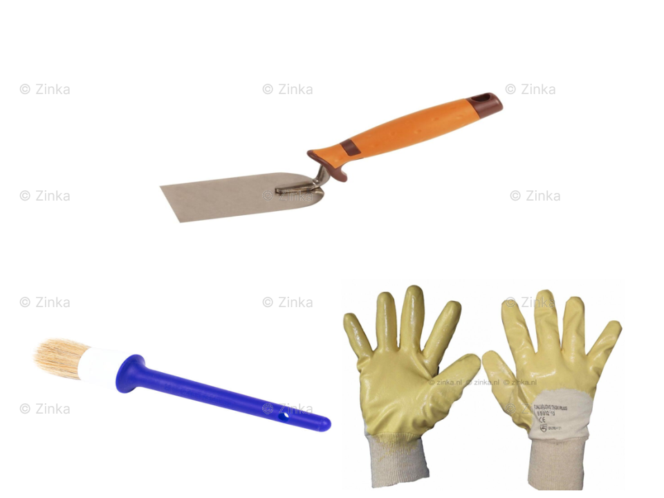 Snelcement verwerkingset 3-delig met bandtroffel, ronde kwast en werkhandschoenen voor Remmers snelcement