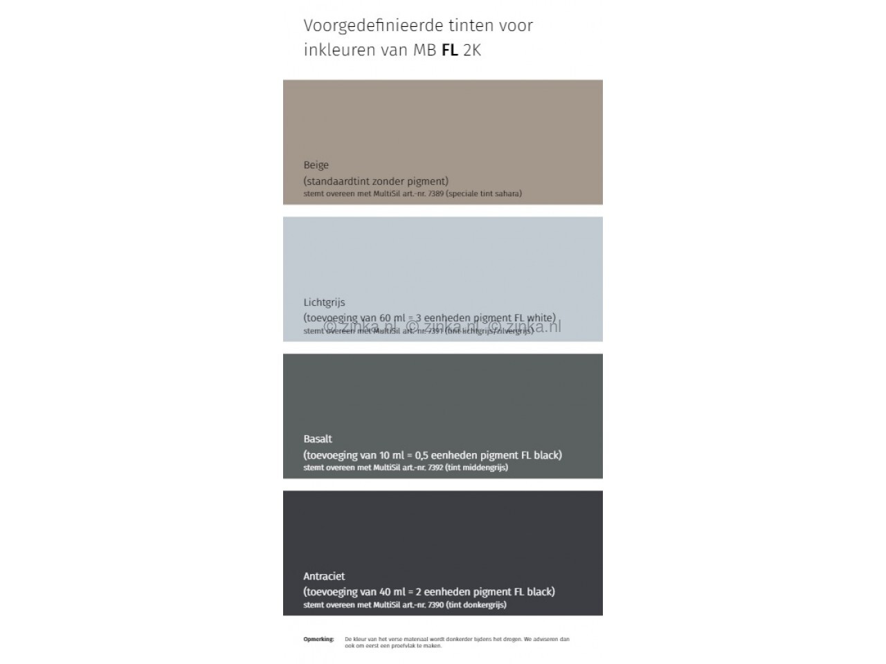 Pigment FL kleuren opties 
