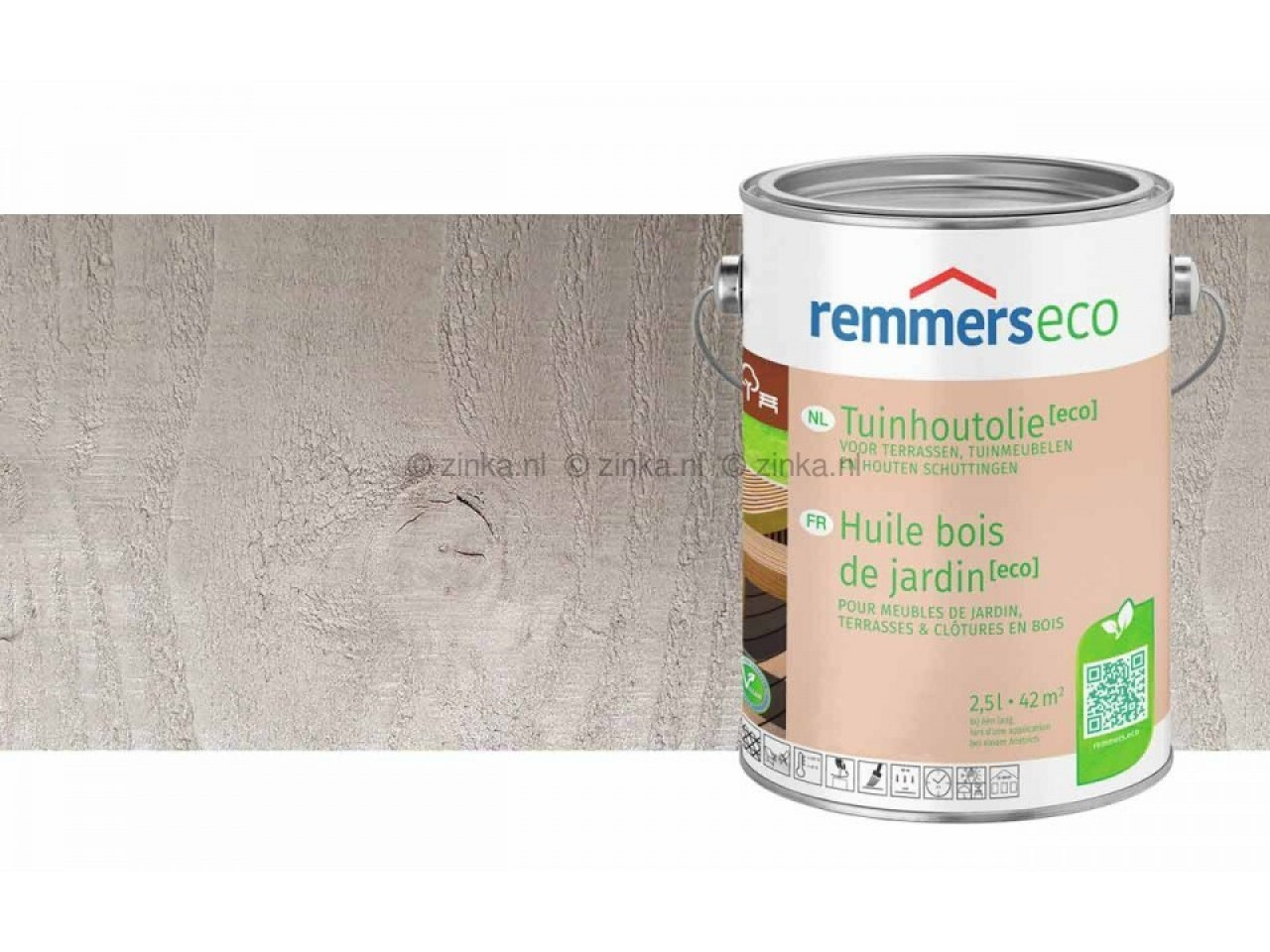 Proefverpakking van Remmers Tuinhoutolie ECO Platinagrijs (100 ml)