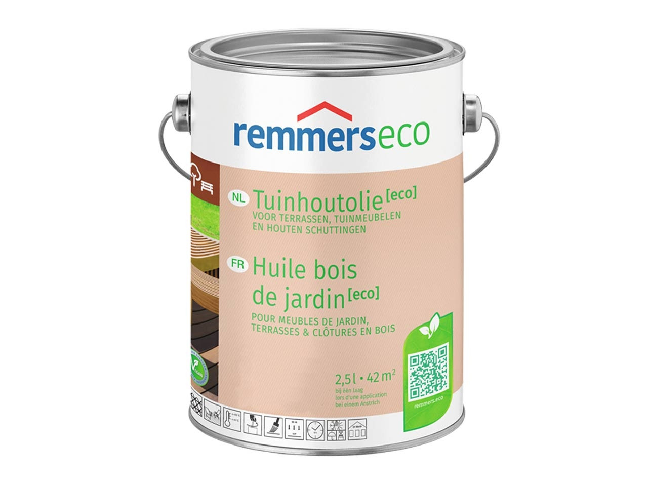 Proefverpakking van Remmers Tuinhoutolie ECO Platinagrijs (100 ml)