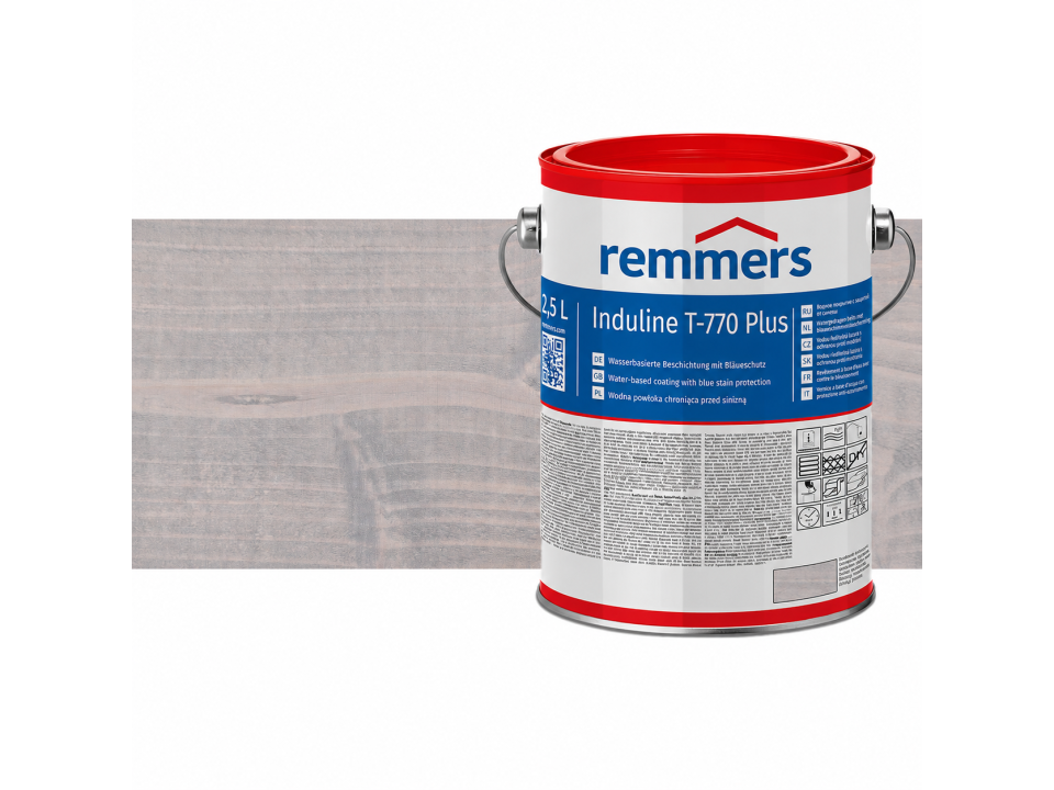 Verpakking Remmers Induline T-770 Plus zilvergrijs – kleurloze houtcoating voor buitengebruik, verkrijgbaar bij Bouwbescherming Webshop