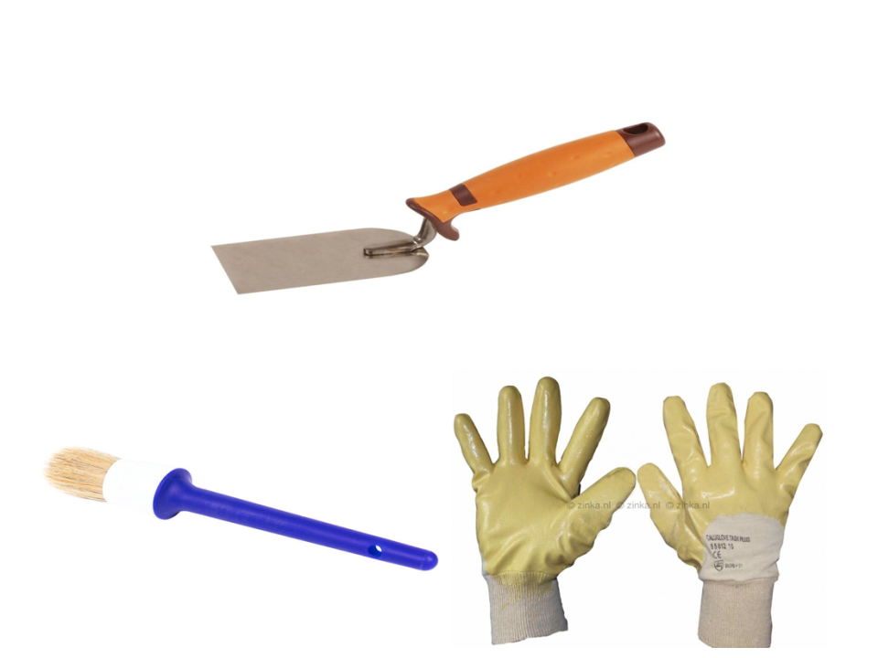 Snelcement verwerkingset 3-delig met bandtroffel, ronde kwast en werkhandschoenen voor Remmers snelcement